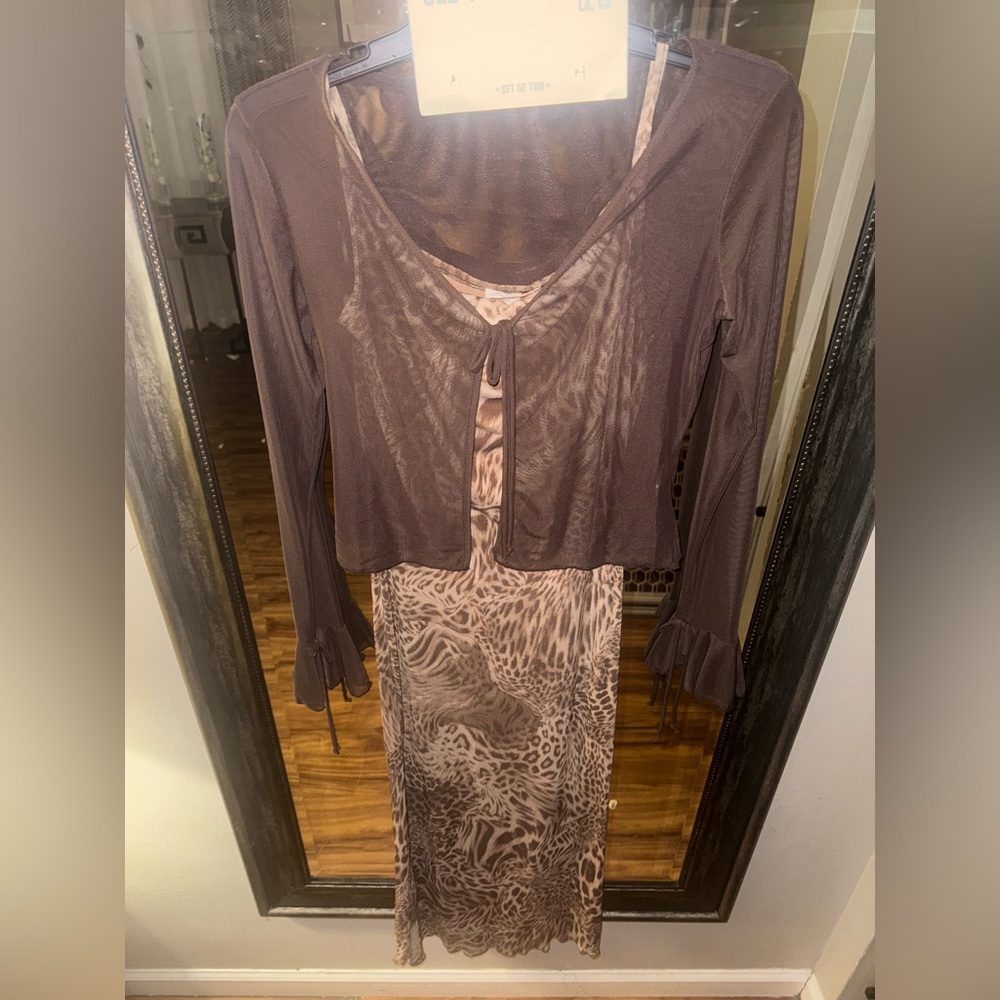 See You Monday Brown Animal Print dress with Sheer Cardigan - Picture 8 of 13